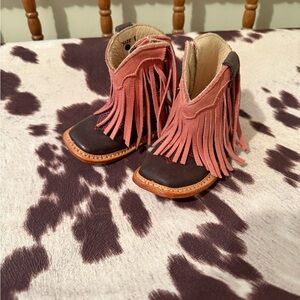 Roper Cowbabies Fringe Cowboy Boots - Brown and Pink